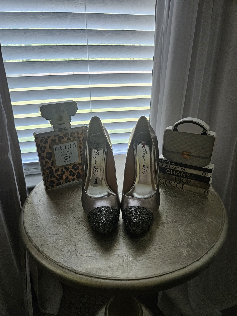 Metallic Gray Embellished Women's Pumps - Size 9